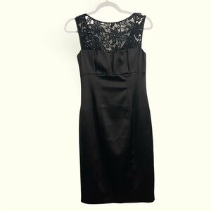 David Meister lace top accent midi shift dress ladies size 4 sleeveless romantic